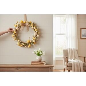 Easter Egg Wreath Home Decor OS Yellow Good Rustic Speckled Farmhouse